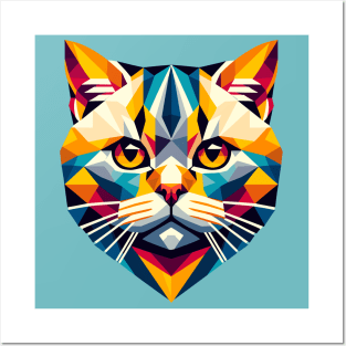 Colorful Geometric British Shorthair: Chic Feline Art Posters and Art